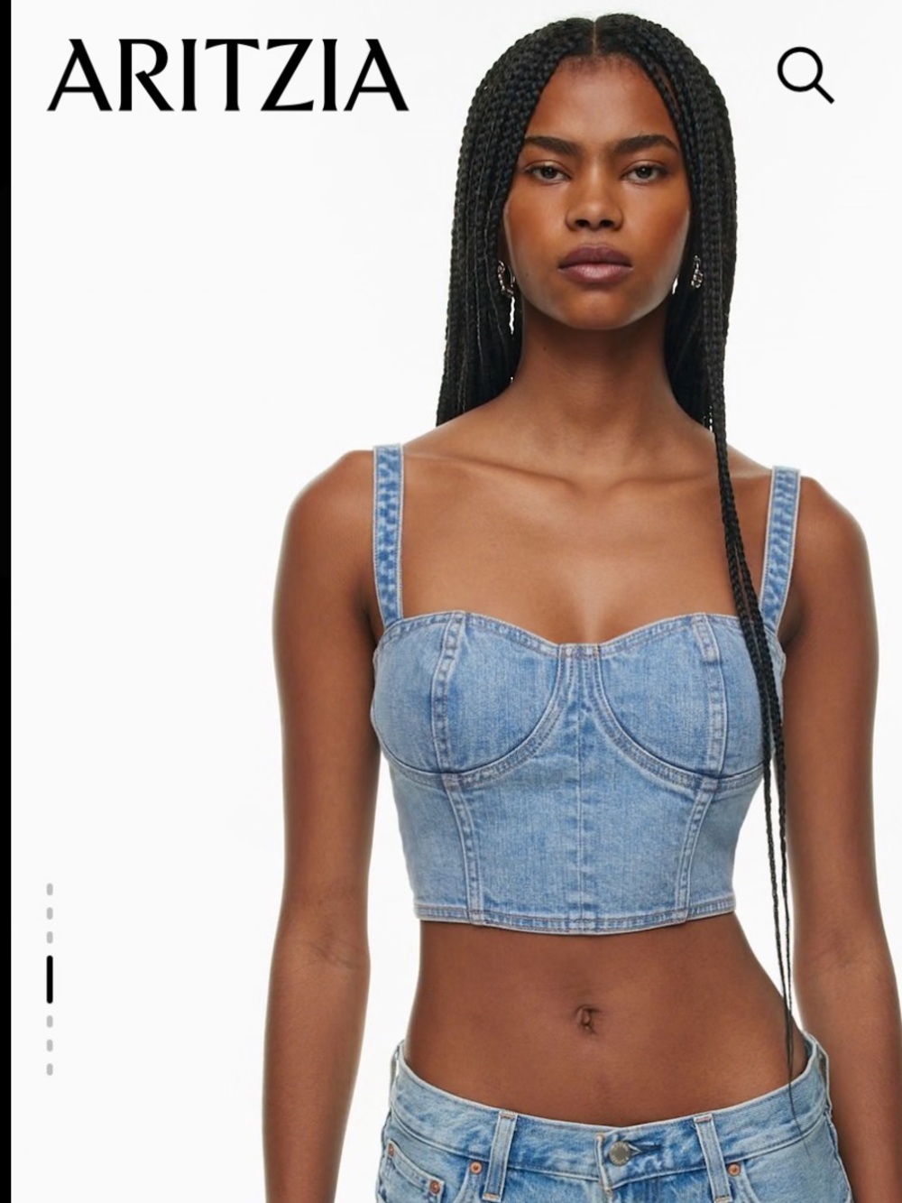 Aritzia Light Blue Denim Bustier Crop Top with Structured Cups